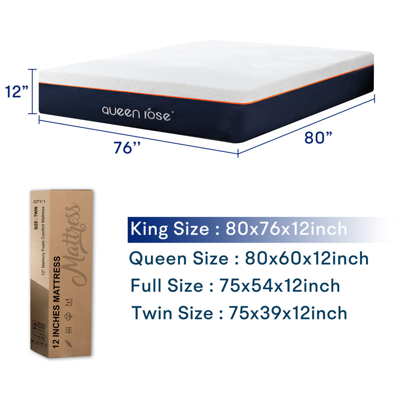 Medium Firm Memory Foam Mattress in a Box , King, 12"