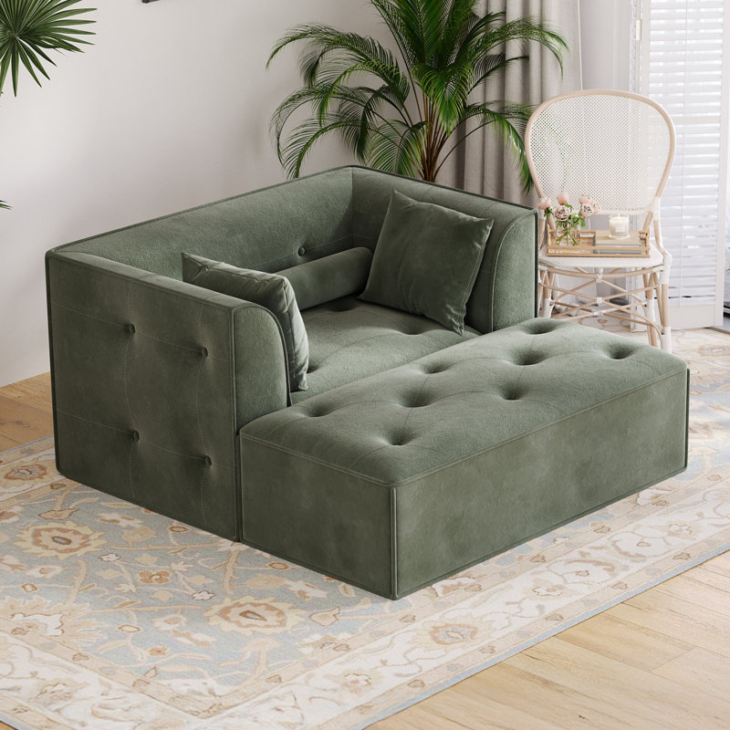 Canapé désossé moderne avec repose-pieds et coussins amovibles, Vert