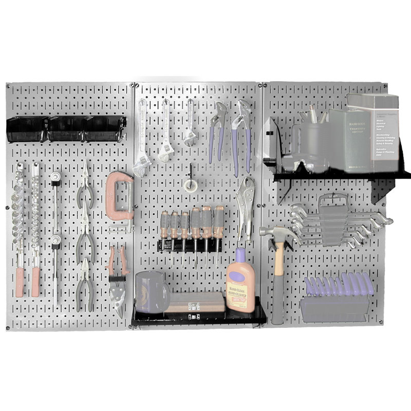 Ensemble de panneau perforé de rangement pour outils standard H 32 po x 48 po, Gris et noir