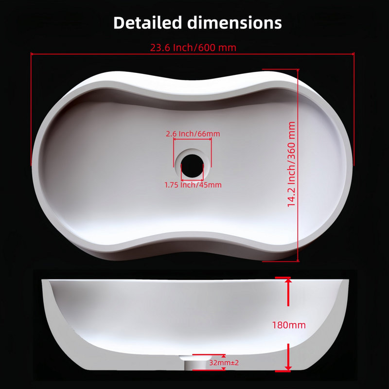 Lavabo vasque de salle de bain avec trou de drain pré-percé, Green