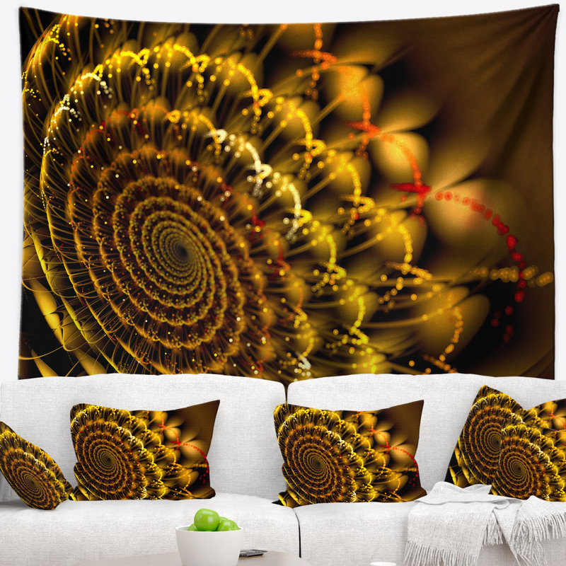Tapisserie dorée à spirale abstraite, H 32 po x l 39 po