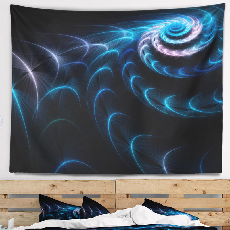 Floral floral bleu fractal en tapisserie foncée, H 78 po x l 92 po