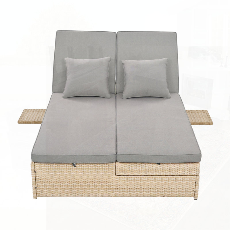 Wicker Rattan Patio Double Sunbed with Adjustable Backrest and Seat, Brown