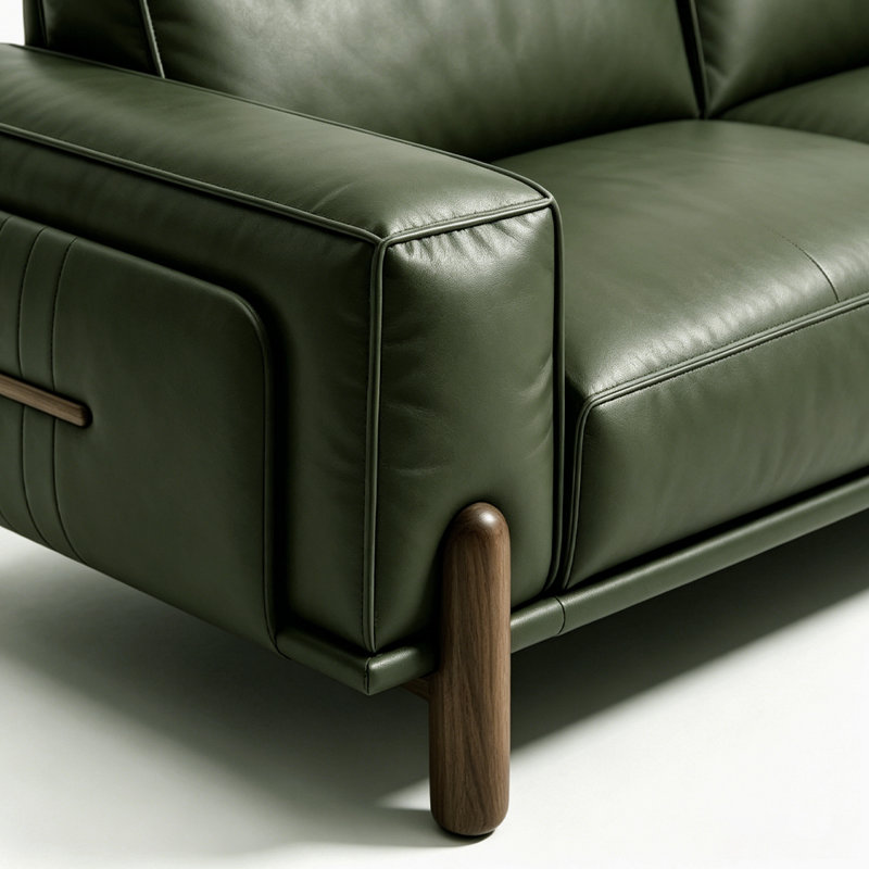 Canapé modulaire vert en cuir véritable, L 86,54 po