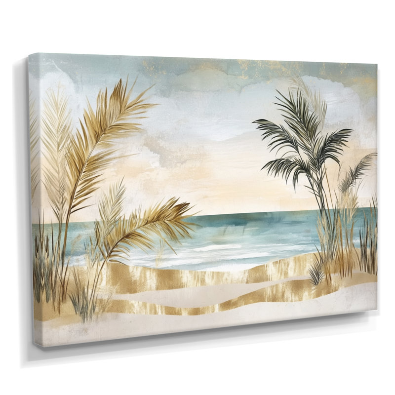 Palm Leaf Wall Art, Tropical Beach Canvas, Cellon, H 24 po x l 32 po, Toile tendue
