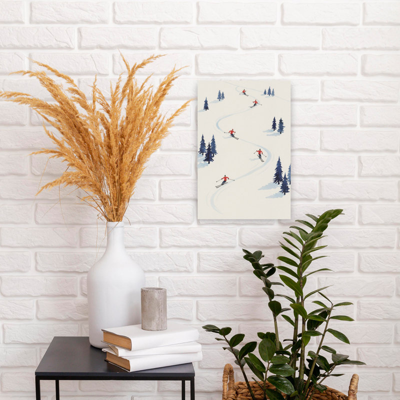 Hiver, montagne, ski, contemporain, pin, forêt, paysage, art mural, H 18 po x l 12 po