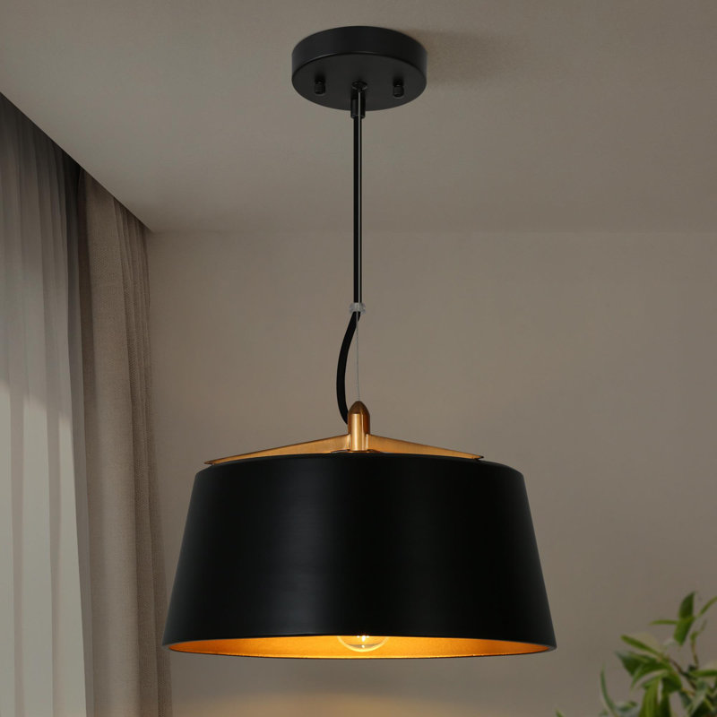 Luminaire suspendu tambour 1 lumière Cozine, Noir mat