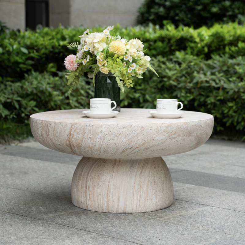 Fayette Round Cofffe Table With Pedestal Base, Faux Marble