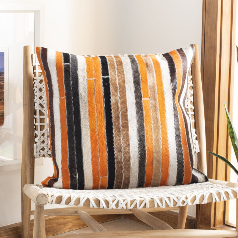 Quinn Feather Reversible Throw Pillow, 18" x 18", Orange/Tan