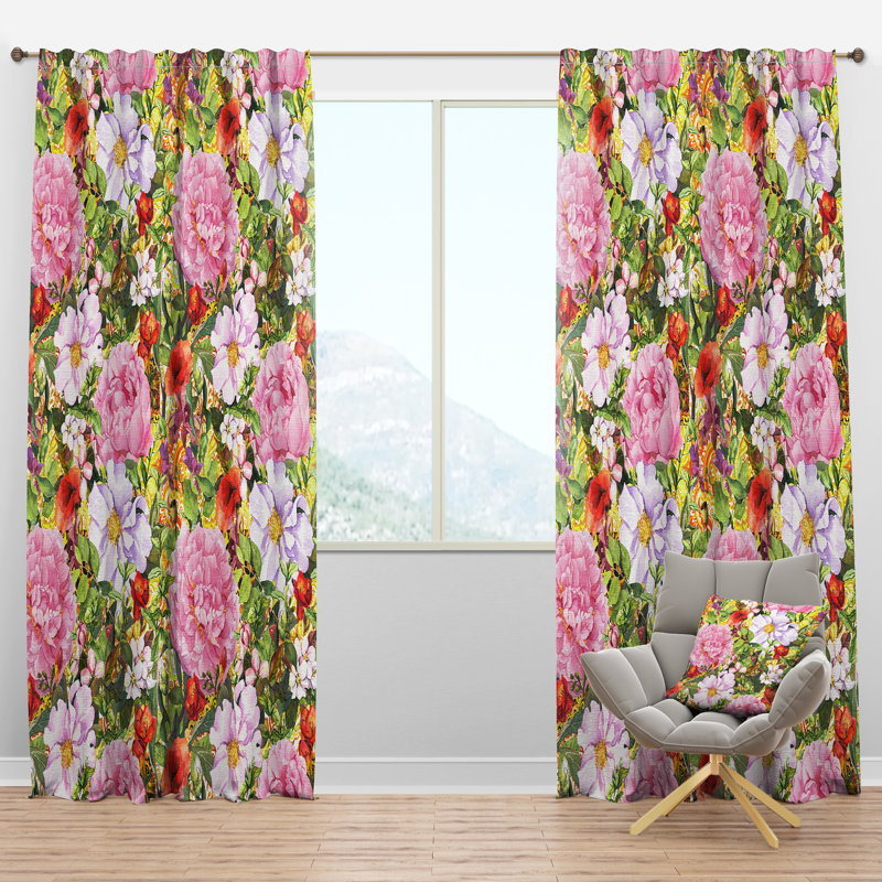 Panneau de rideau simple semi-diaphane avec passe-tringle Botanical Meadow, l 52 po x L 84 po