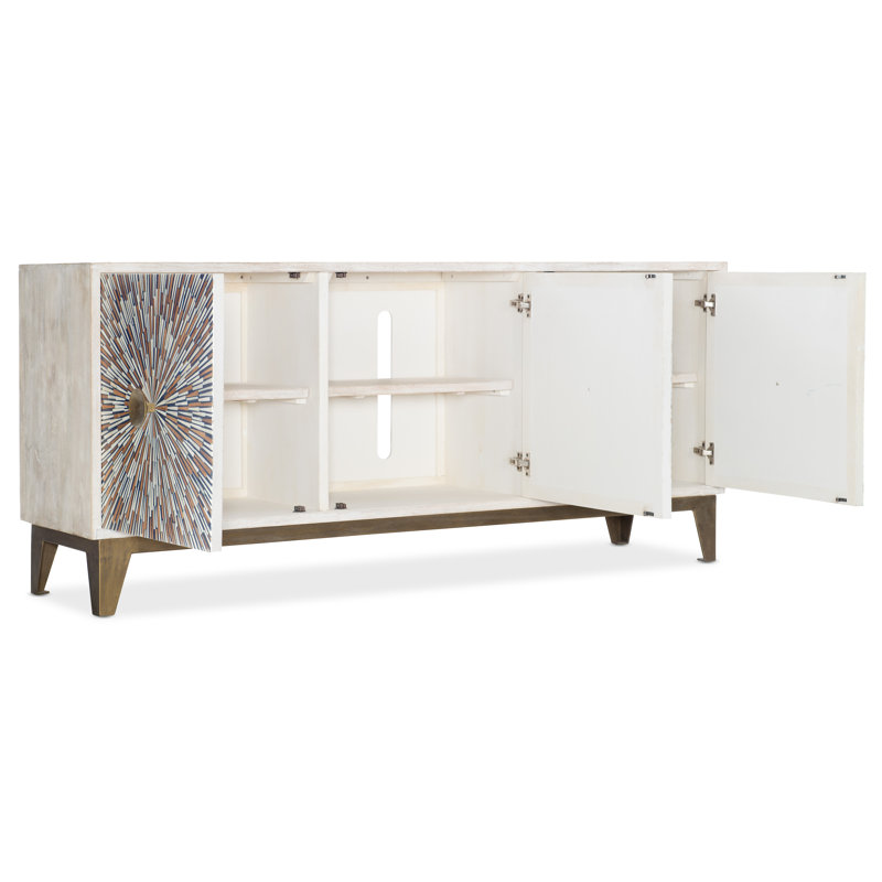 White and Gold Starburst Inlay Media Console with Cabinet