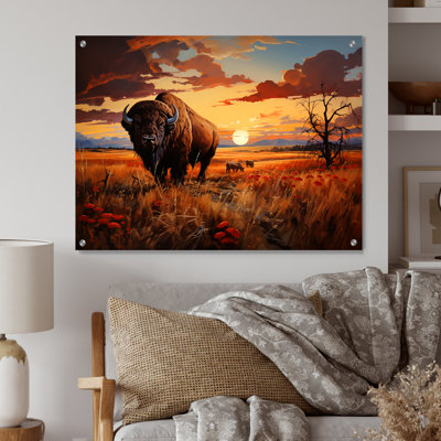 Native American Art Bison Prairies I - Native American Art Acrylic Wall Art For Living Room