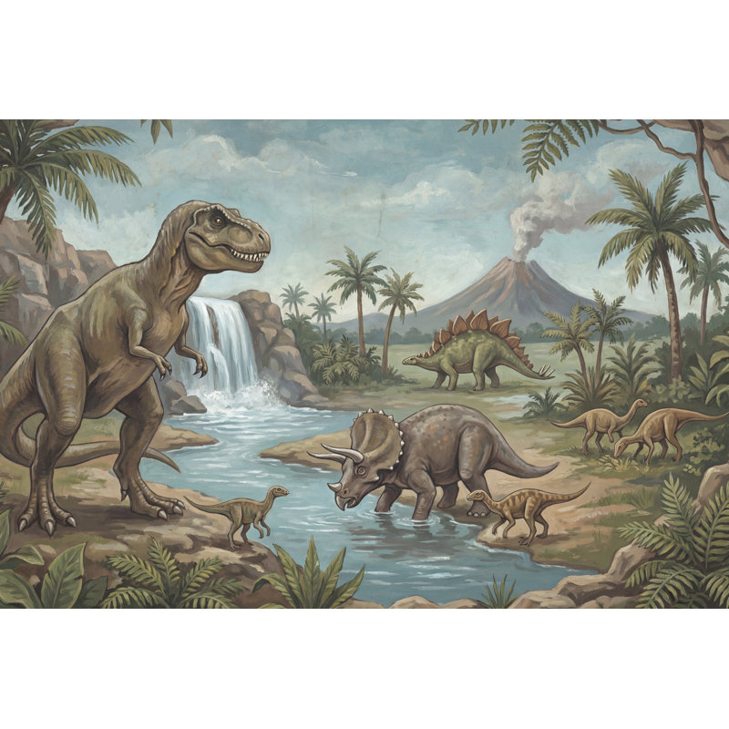 Papier peint amovible de cascade de dinosaures, Texturé non collé, 100 po x 96 po