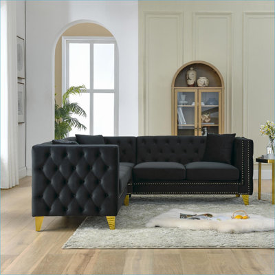 Canapés modulaires | Canapé en forme de L 82,2 po Classic Chesterfield Classic pour salon | Velours | Standard