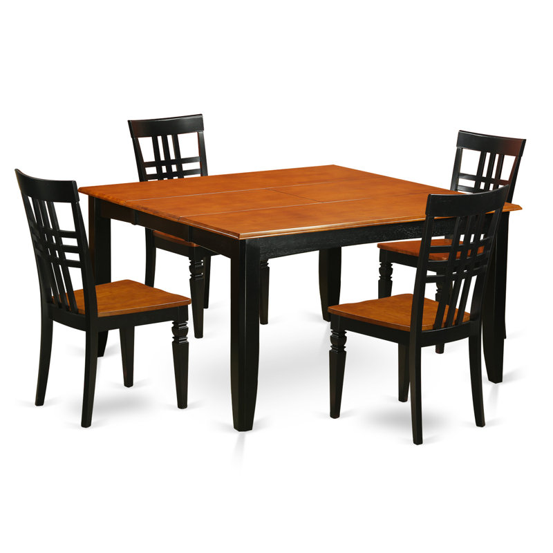 Ensemble de table de salle à manger 5 pièces pour 4 personnes comprenant une table de cuisine carrée avec rallonge papillon et 4 chaises Dinette, noir et cerise