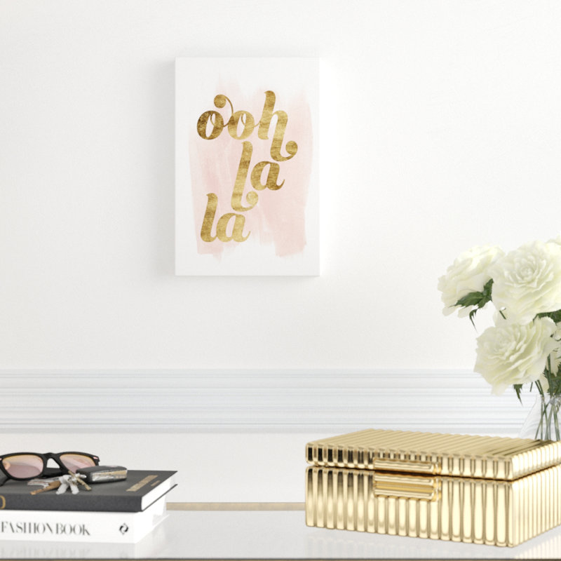 «La Vie In Pink I» par Grace Popp - Art textuel sur toile, H 12 po x l 8 po