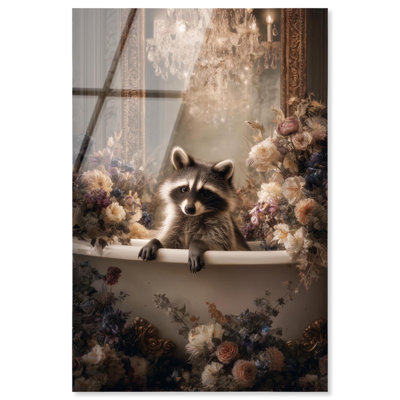 «Raccoon in Lush Floral Bathroom Acrylique» par Art Remedy, prêt à accrocher, 10 x 15