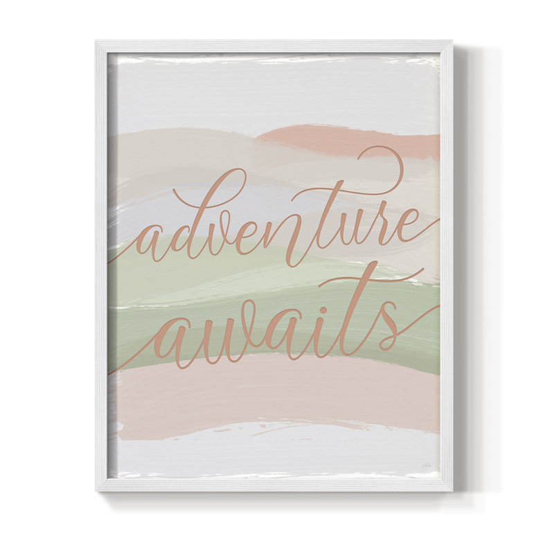 «Adventure Awaits», reproduction d'art encadrée - bois massif, H 15 po x l 12 po, Blanc