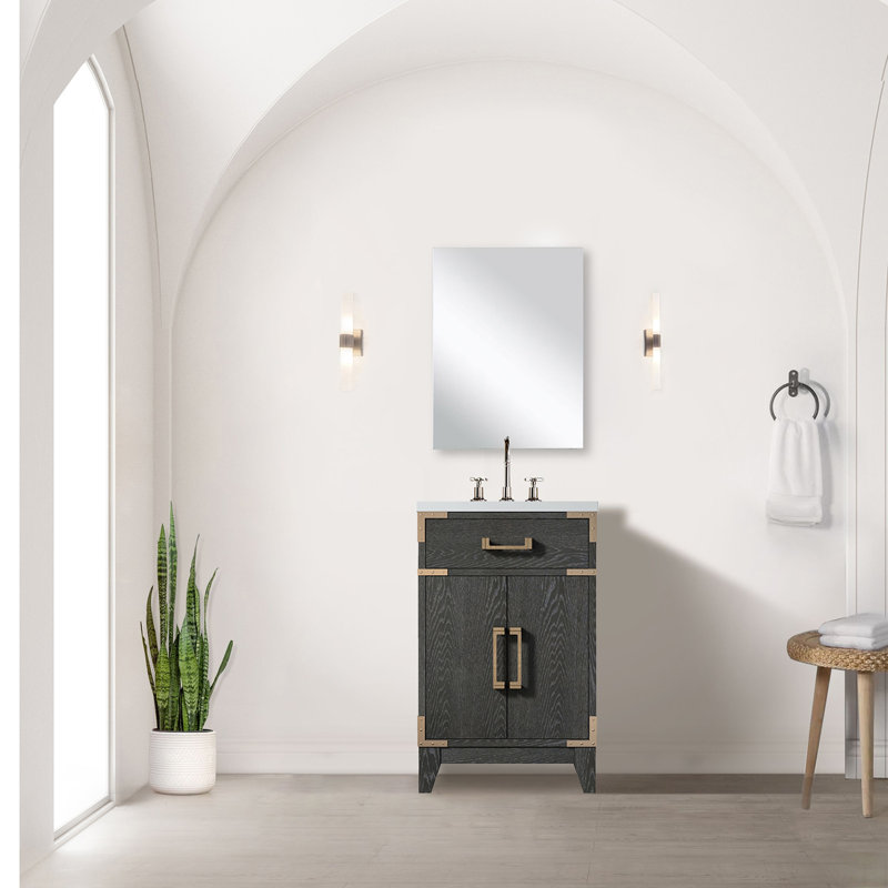 Single Bath Vanity 20 in. W x 18 in. D, Acrylic Countertop, 18 in. Mirror and Faucet Set, Black