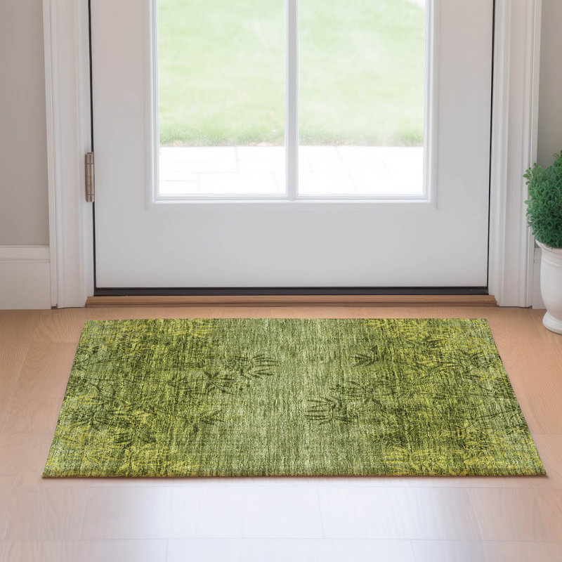Premium Machine Washable Prisco Olive Rug, Rectangle 1'8" x 2'6"