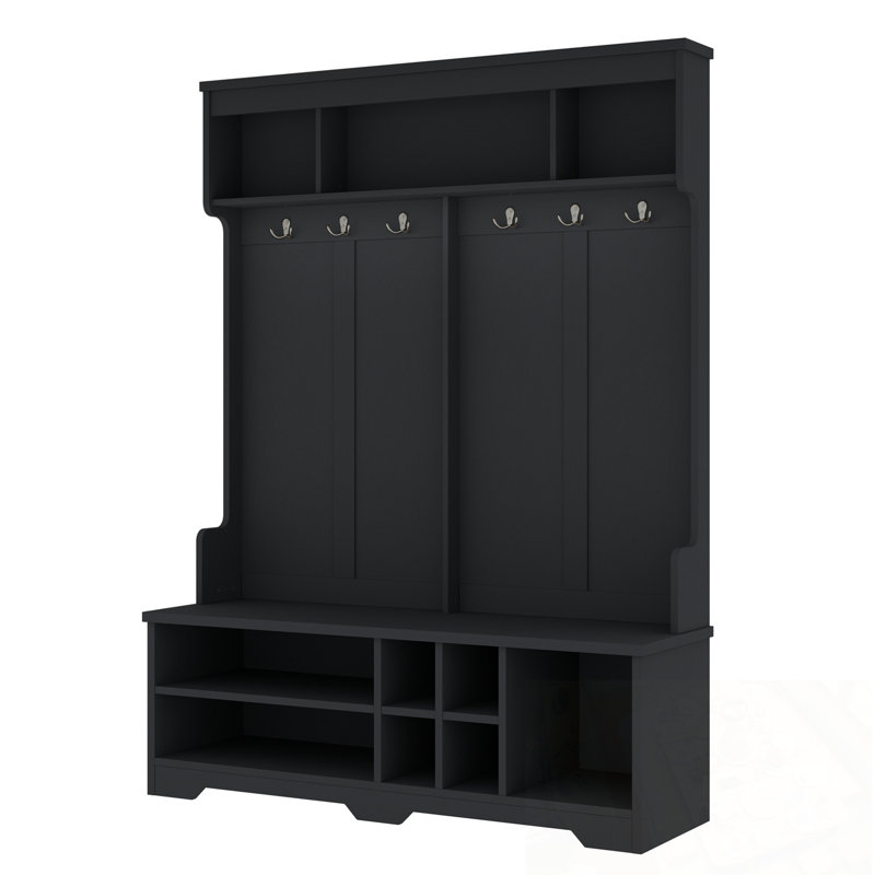 Hall Tree With Metal Hooks And Storage Space, Black
