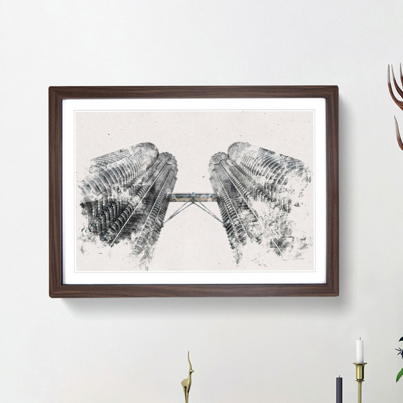 Petronas Twin Towers - Framed Print, 62cm H x 87cm W x 2cm D, Walnut Framed