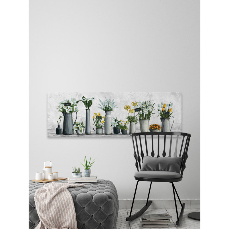 «White and Yellow Flowers», reproduction d'art sur toile, H 20 po x l 60 po