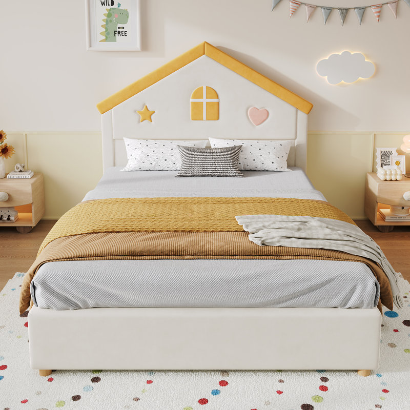 Drawers House Bed, 140x200 cm, Beige