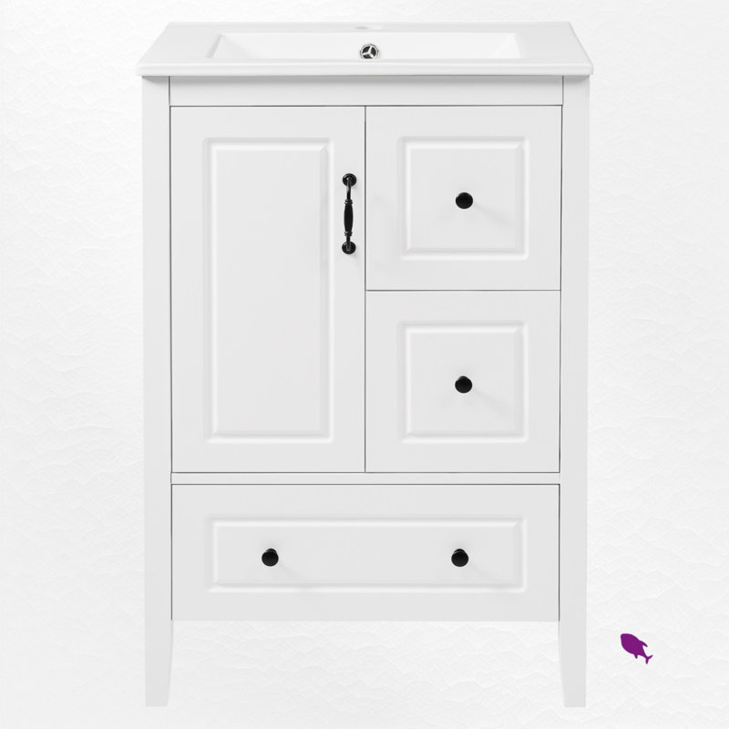 24'' Single Bathroom Vanity Set With Ceramic Top, White