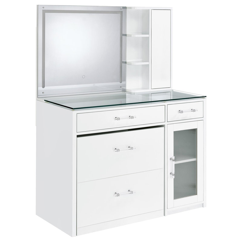 Jaiyla 2-Drawer Vanity Set With Led Mirror High Gloss, White