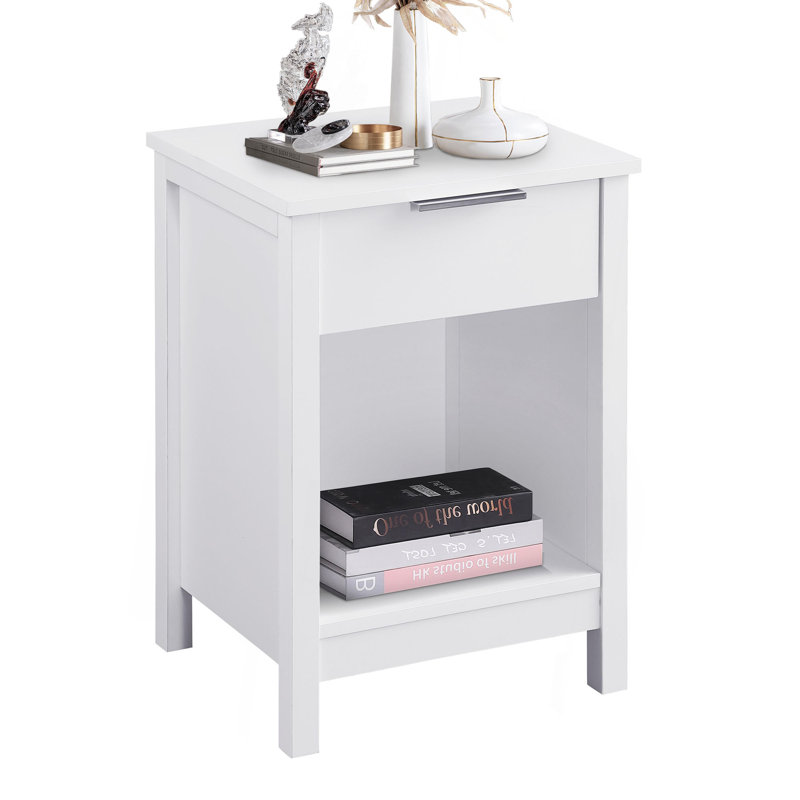 Nightstand With Drawer, End Table With Storage Drawer And Shelf, White