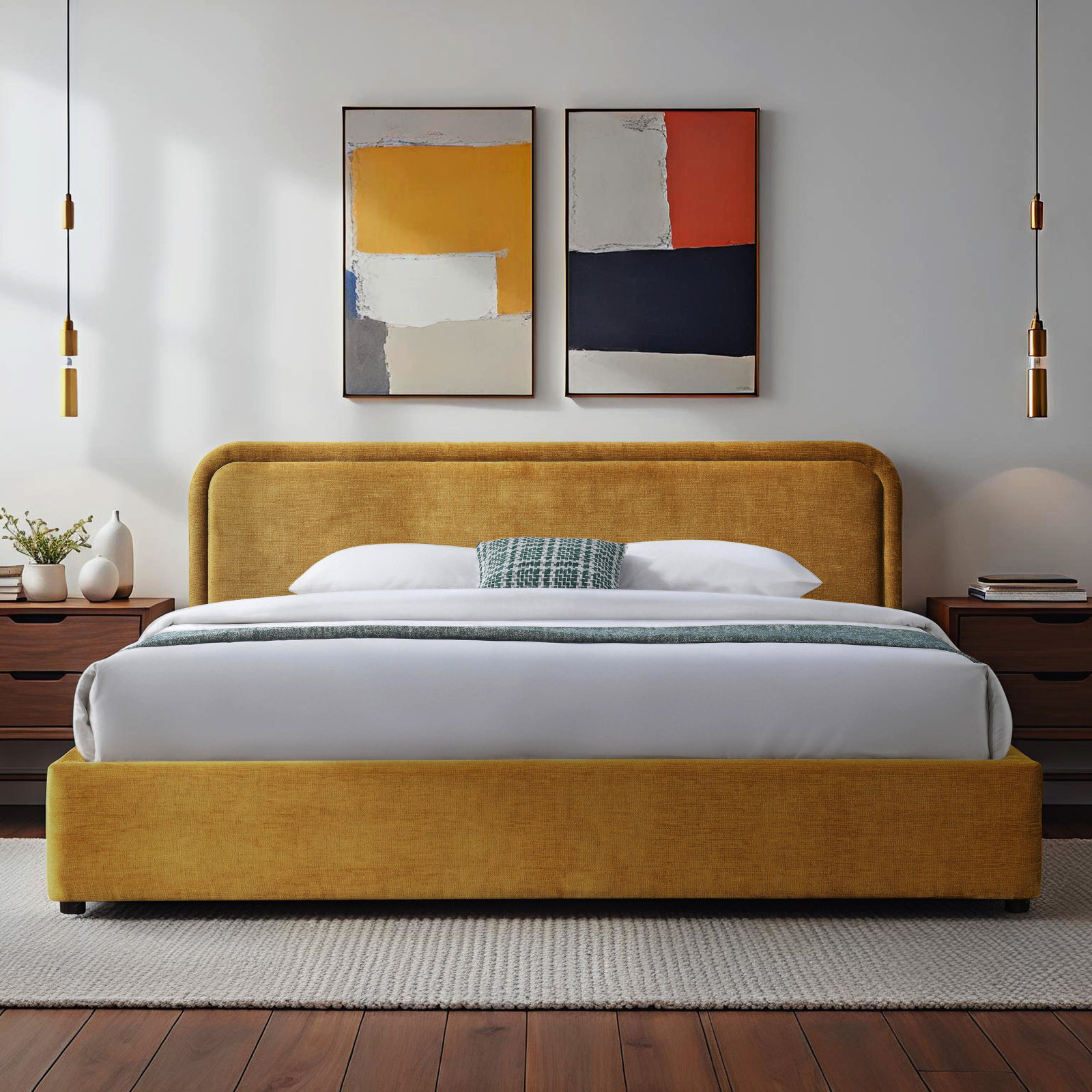 Baneza Platform Bed, King, Gold