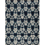 Shibori Hand Knotted Wool Area Rug in Ivory/Blue
