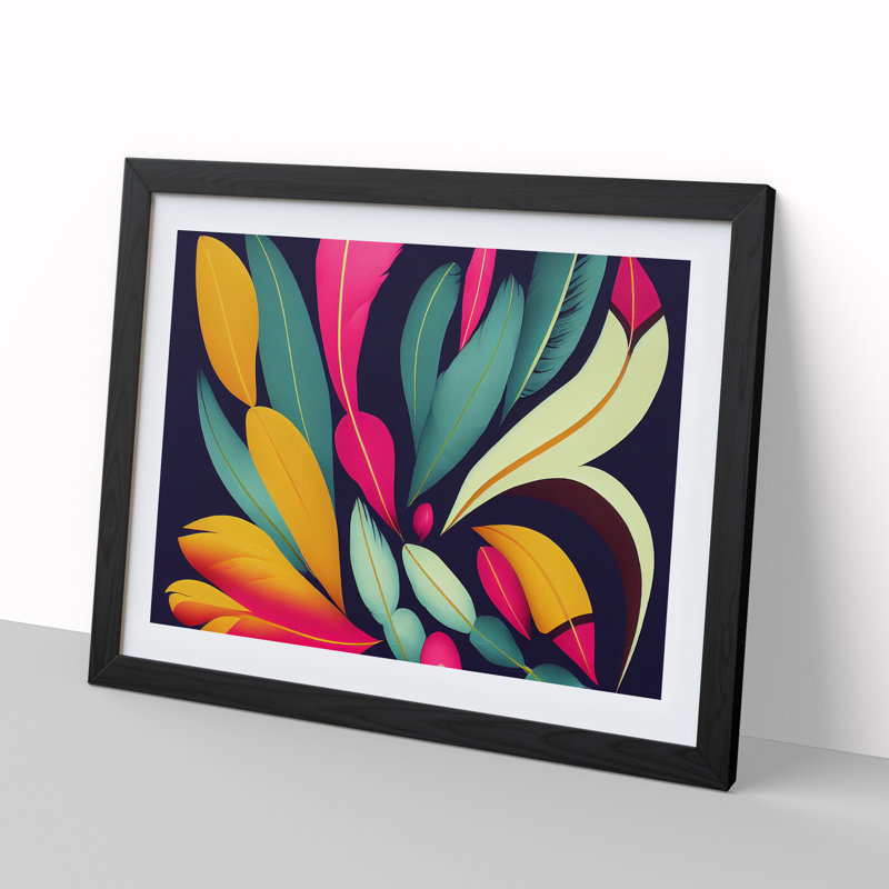 Feather Abstract Vol.2 - Single Picture Frame Print, Black, 46cm H x 64cm W x 2cm D