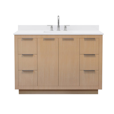 Meuble-lavabo simple 48 po en paille claire Maroni, lavabo carré encastré (3 trous) et garniture en nickel brossé Maroni