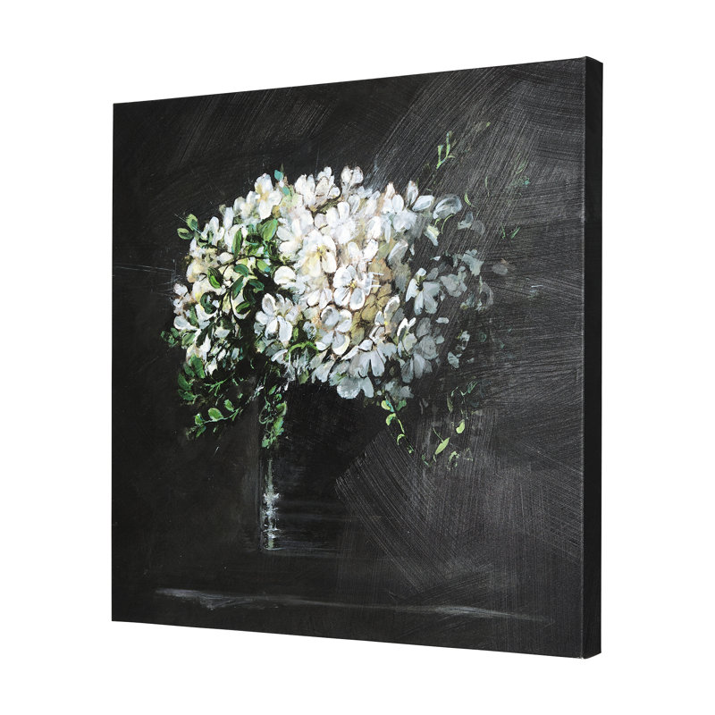 Nature morte fleurs I une toile texturée embellie à la main, H 20 po x l 20 po x P 1,5 po