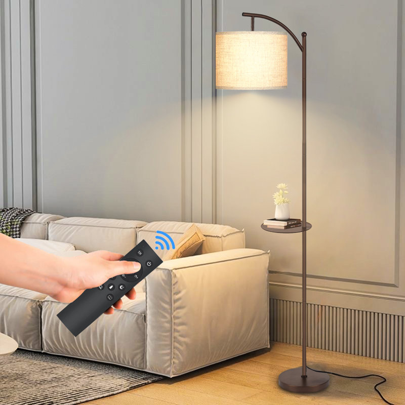 Lampe de table sur pied 62,2 po Suneet avec interrupteur au pied et télécommande, ampoule incluse, Brun