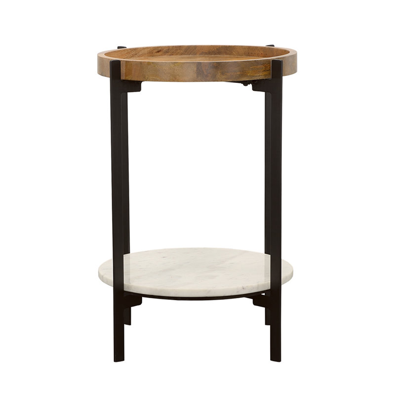Round Accent Table with Marble Shelf