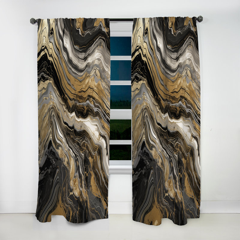 Campobello - Exploring The Depths Of Black Gold Geode III - Modern Velvet Curtain - Room Darkening - 1 panel, 52" W x 95" L