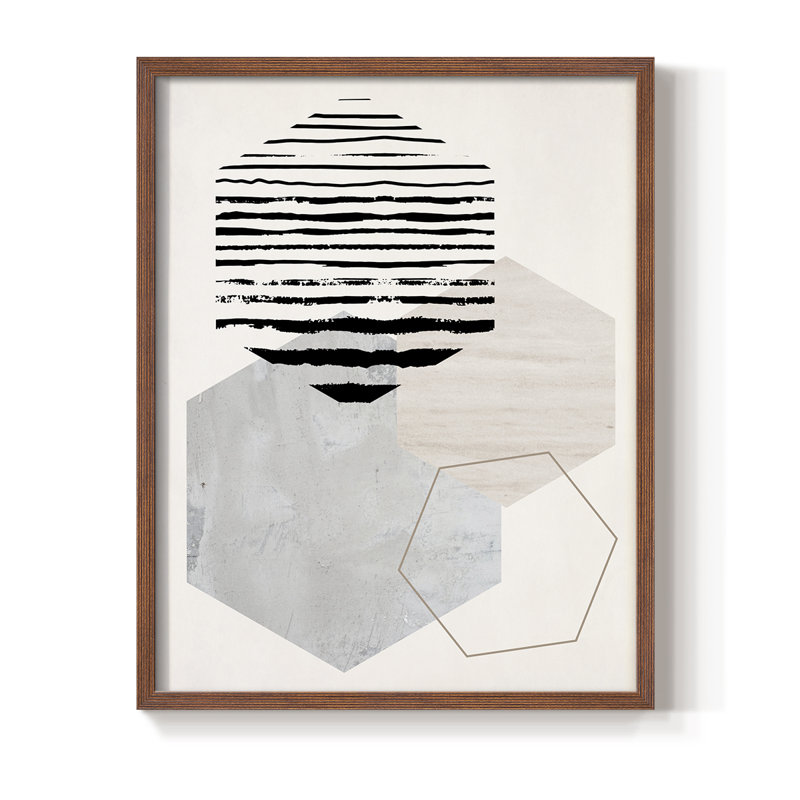 Reproduction hexagonale II, reproduction encadrée - bois massif, H 11 po x l 9 po, Noyer