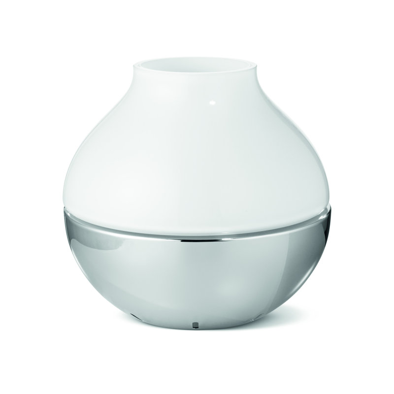 Henning Koppel Stainless Steel and Glass Hurricane, 7.32" H x 7.56" W x 7.56" D