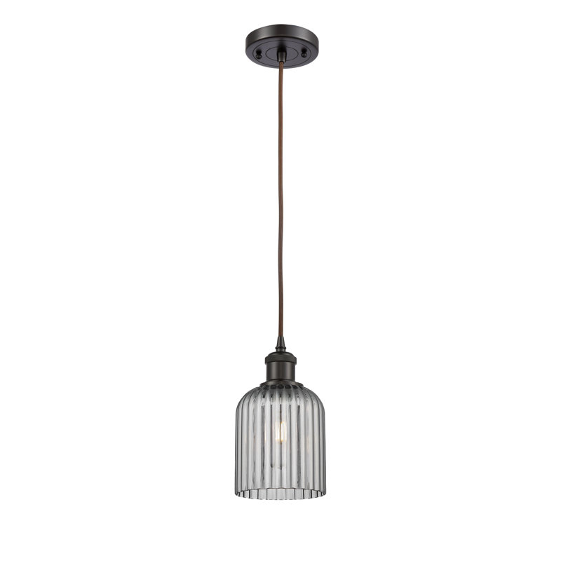 Luminaire suspendu 1 lumière Aalina, Bronze frotté à l'huile, Gris fumée clair