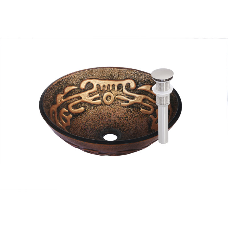 Novatto 16.5'' Brown And Tan Glass Circular Bathroom Sink, Brushed Nickel