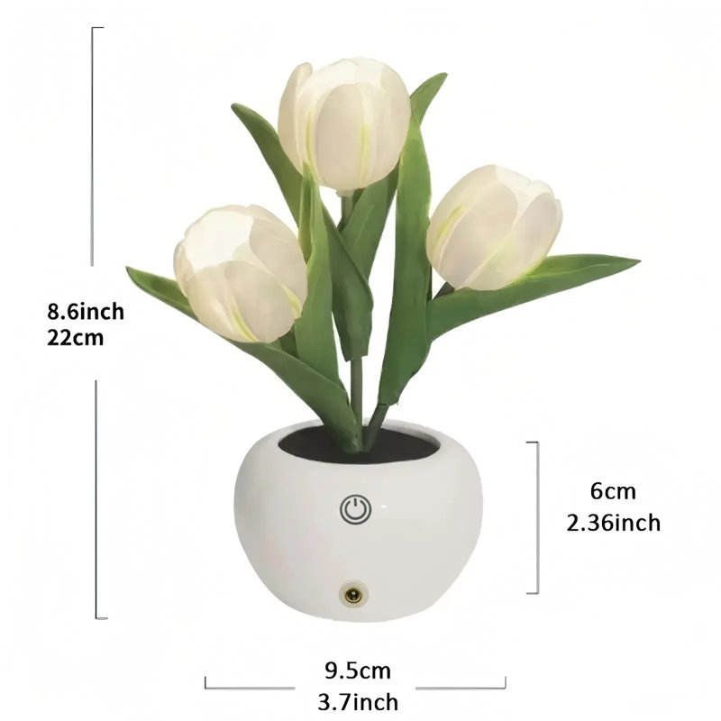 Led Tulip Lamp, Replica Flower Table Lamp With Vase (usb-powe) – For Home/living Room/desktop Decor, Long-press Adjustable Brightness (breathing Effect)