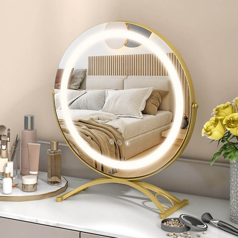 Miroir de meuble-lavabo rond 16 po à 3 lumières à intensité variable Wrought Studio ™, Or