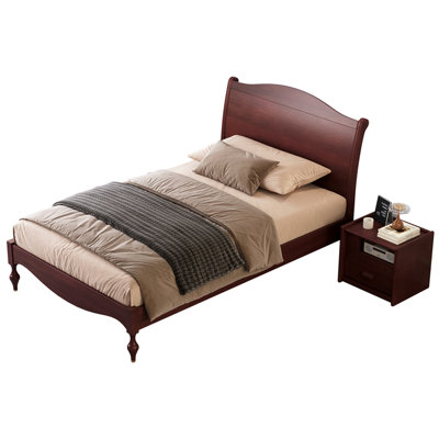 Wooden Full Bed Frame with Headboard, Vintage Platform Bed, Traditional Arched Headboard and Footboard Design,Large Under Bed Storage,No Box Spring Needed, Easy Assembly, Dark Walnut