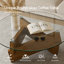 Table basse moderne en verre avec base en bois massif Petite table basse de salon Mid-Century