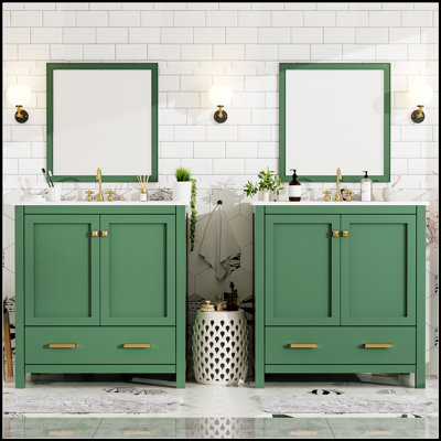 Ensemble de meuble-lavabo gris 60 po avec double meuble-lavabo, lavabos en céramique, tablette de rangement et tiroirs divisés pour salles de bain spacieuses