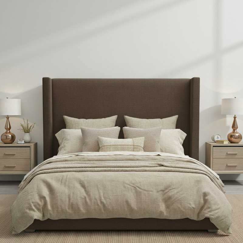 Esparto Upholstered Wingback Bed, King, Brown Flax Revolution®