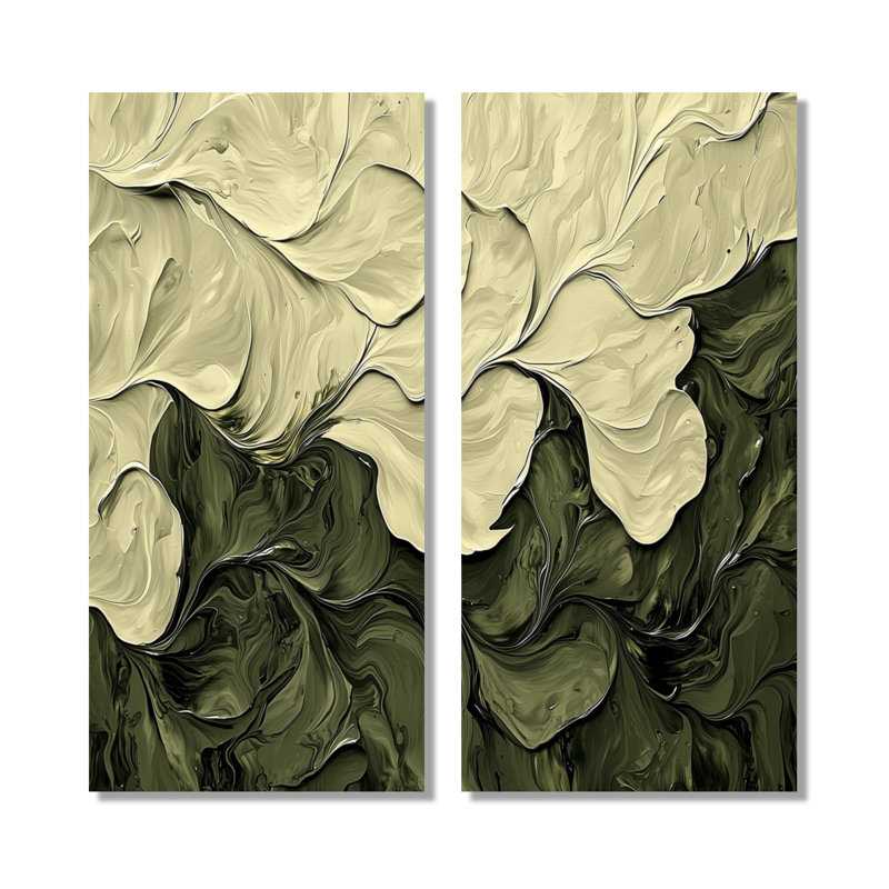«Abstract Cream Green Petal Dance», reproduction d'art abstrait sur toile, ensemble de 2 reproductions sur toile abstraites vertes